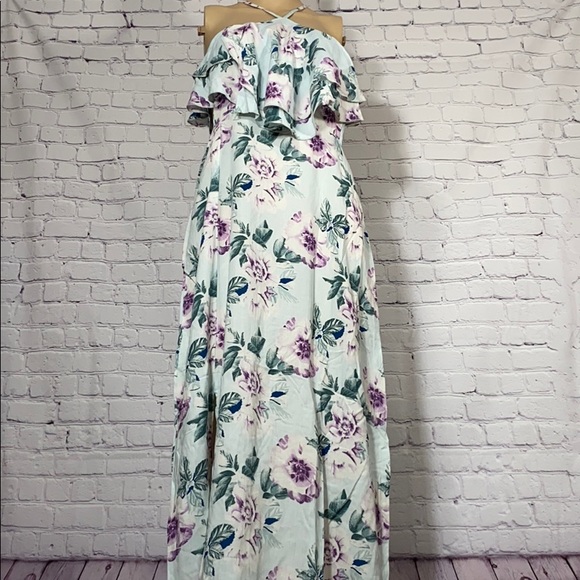 Light green floral halter maxi with ruffles - Picture 7 of 8